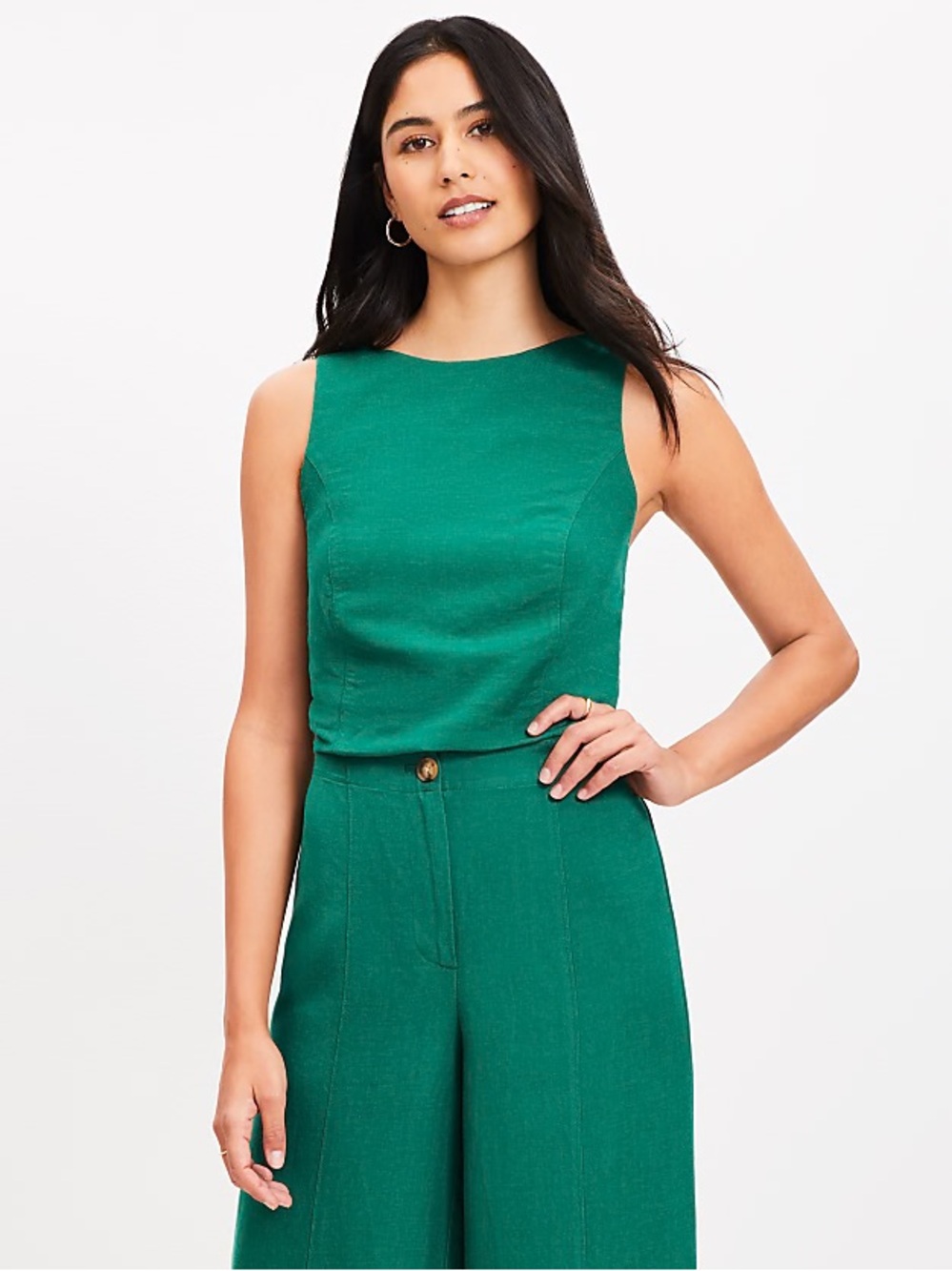 NWT! LOFT - Linen Blend Strappy Back Shell - Evergreen - Size 12